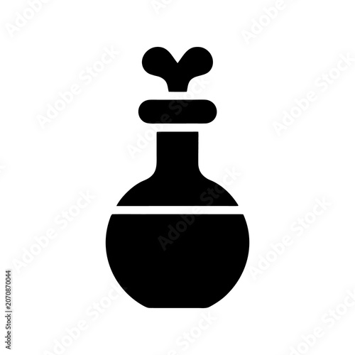 Black silhouette icon of glass potion bottle with heart shaped stopper.
