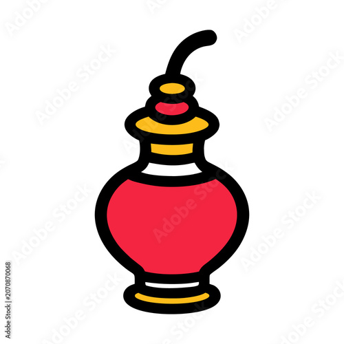 Traditional red incense burner icon with golden details and rising smoke.