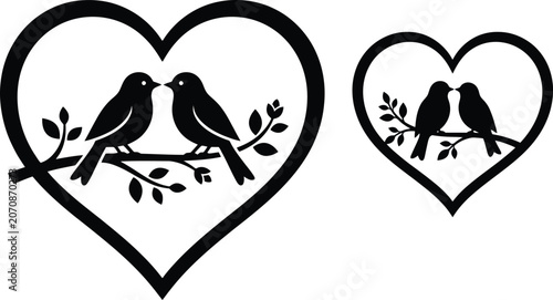 Photos Two Birds Perched On Branch Within Heart Shape Black Silhouette
