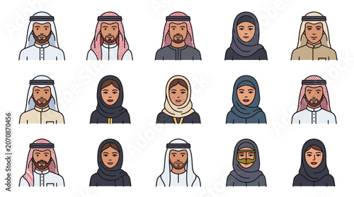 Fotografia Diverse Collection of Semi Flat Illustrations Showcasing Traditional Arabian Men