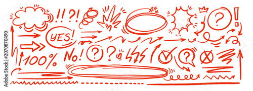 Принти на полотні Hand drawn red marker lines and doodle arrows create dynamic emphasis element