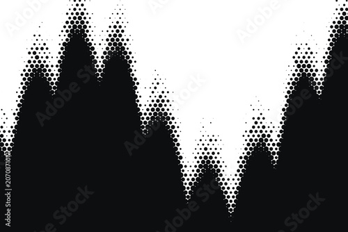 Billede på lærred Halftone spike pattern with black and white pixelated mountain silhouette blackw