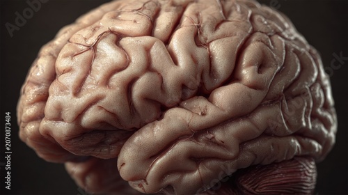 Human brain close-up on dark background detailed view