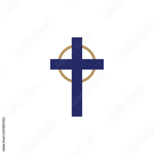 Celtic cross icon with gold halo flat vector graphic on white background