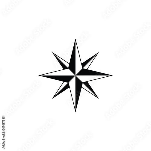 Compass rose silhouette on a white background nautical direction indicator