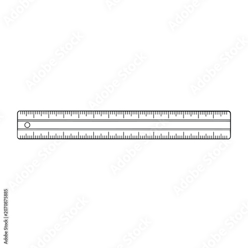 Ruler with markings black line art on white background