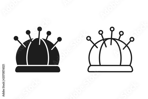 Two styles of pincushions with pins, a sewing tool for crafters