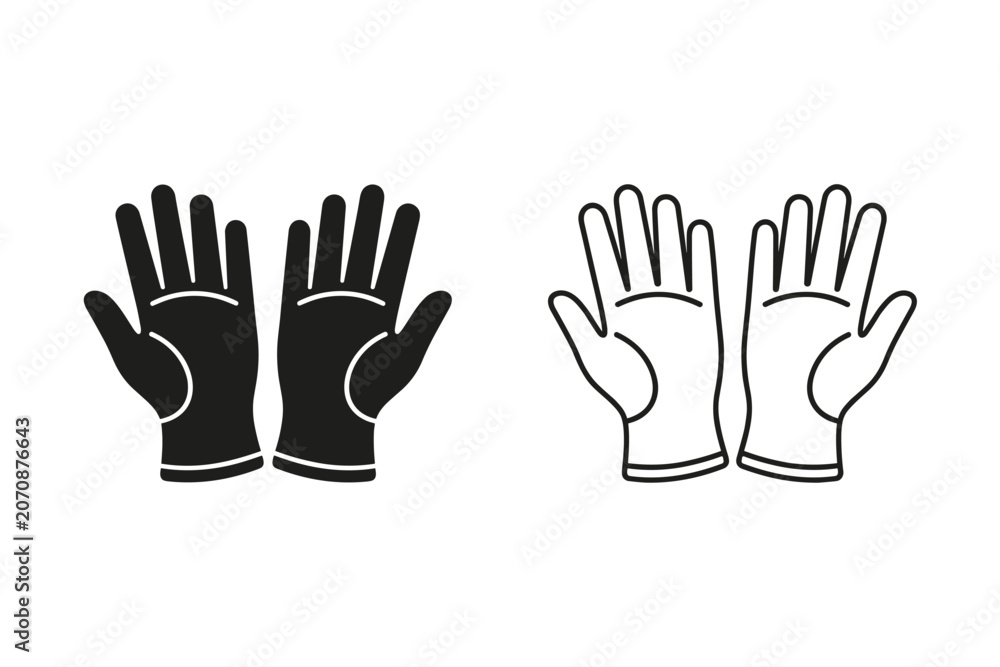 Fototapeta premium Pair of hands wearing gloves, shown in solid black and outline styles