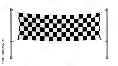 Obraz na plátně Black and white checkered finish line flag hanging between two poles isolated on