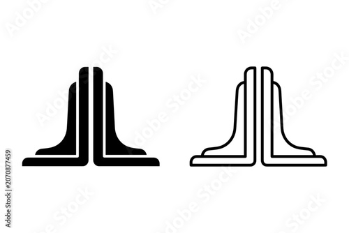 Pair of bookends, one solid black and one outline, on a white background