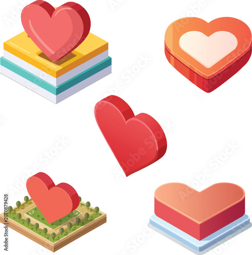 random heart shapes 2d and dquare stands.eps