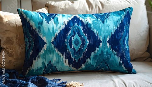 Blue Pillow on Sofa.