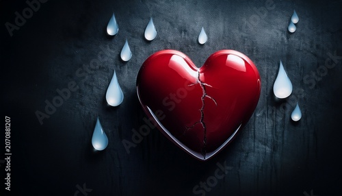 feeling of loss and missing dark with a red heart and tear