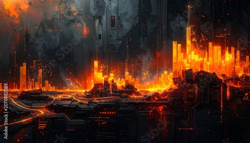 Burning Cyberpunk City.