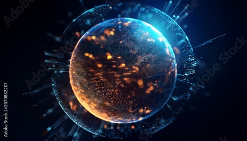 abstract digital sphere with particles in cinematic effect representing intelligence and technology evolution