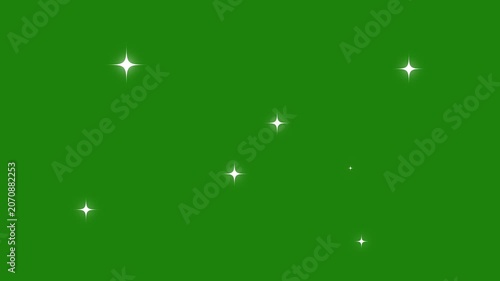 White Twinkling Sparkle Particles Shine Animation Loop, Glowing Star Light Effects, Blinking Retro Doodle Stars, Magic Glitter Dust Trail, Green Screen and Black Background 4K