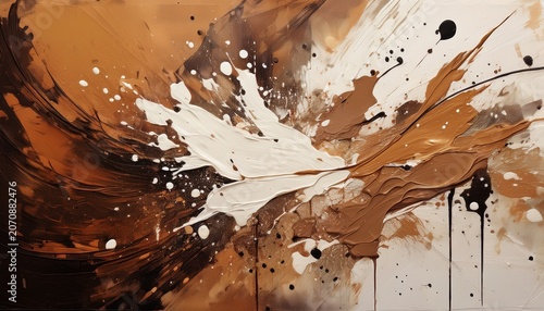abstract brown and white paint splatter on textured surface in modern art design