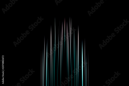 Abstract vertical light streaks on black background. Minimal futuristic lines in blue, cyan and white colors. Modern technology, speed, energy and digital glow concept.