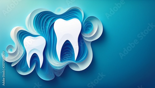 abstract paper cutout dental design with blue gradient background for advertising purposes