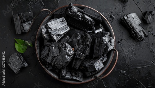 Charcoal in bowl.