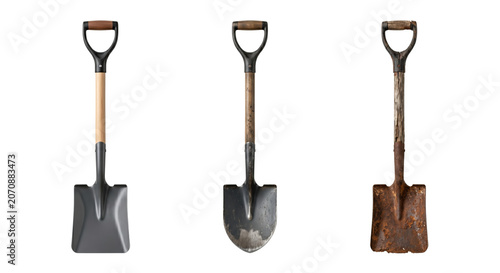 Εκτύπωση καμβά Shovels evolution from new to old and rusty, isolated on transparent background