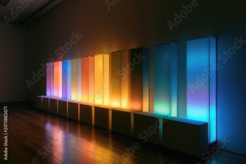 Rainbow Light Reflection Across Dark Interior Space
