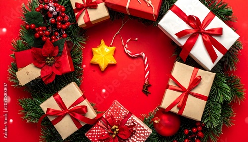 Christmas Gifts and Wreath.
