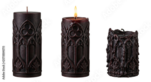 Bild auf Leinwand Gothic pillar candles progression from unlit to melted, isolated on transparent