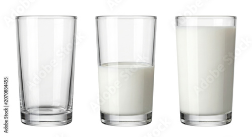 Fotografía Glasses of milk showing empty half full and full