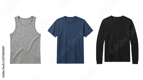 Foto Men basic apparel tank top t shirt long sleeve mockups, isolated on transparent