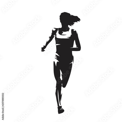 Woman runner, female athlete in a vector illustration. Running, athletics, fitness, sport training and active lifestyle concept.