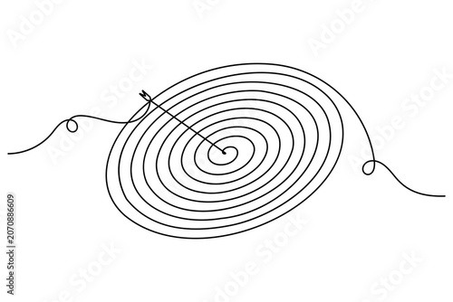 Target achievement icon sign continuous one line drawing on white background minimalist success aim symbol 