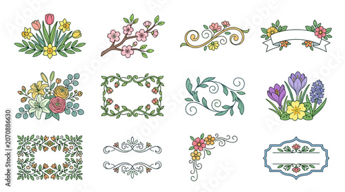Foto Elegant Spring Floral Decorative Banner with Handwritten Greeting Typography and