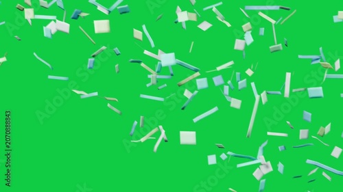 Upper-right burst sending pastel chips left, tumbling and dispersing on transparent bg for overlay