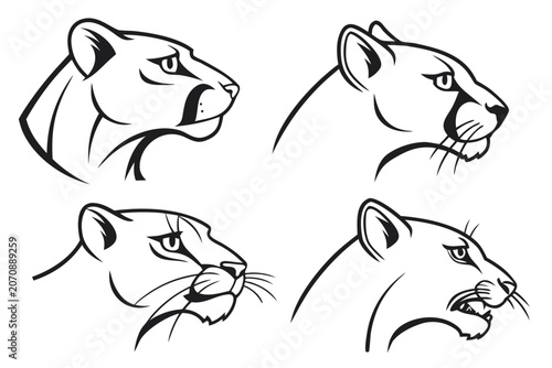 Four lion profile illustrations in different directions