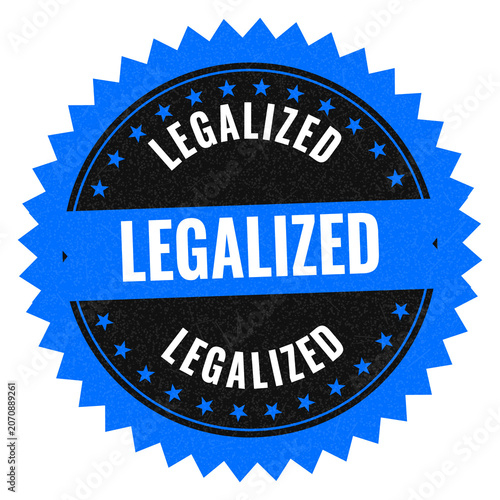 Schilderij op canvas Blue and black circular seal with the text legalized