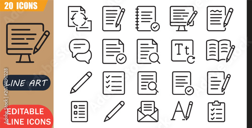 Fotografia Isolated content editing icons set, 20 editable line art icons set, reword, cont