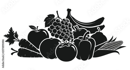 Foto Fruit And Vegetable Silhouette Against White Background