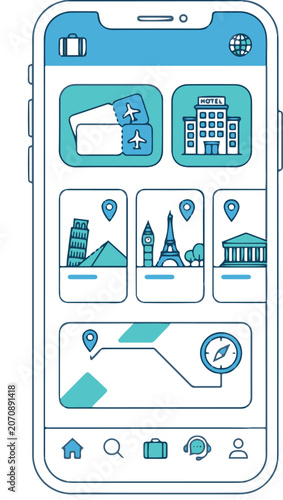 Mobile travel booking application interface