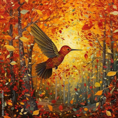Serene Autumn Nature with Forest Birds