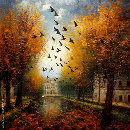 Serene Autumn Nature with Forest Birds