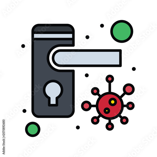Door handle contamination vector icon illustration with bacteria, contamination