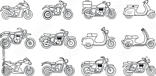 motorcycle comparison chart scooter and bike line icons