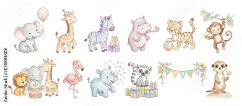 Canvas Print Adorable Jungle Animal Party Collection with Birthday Decorations, Gifts and Tropical Accents