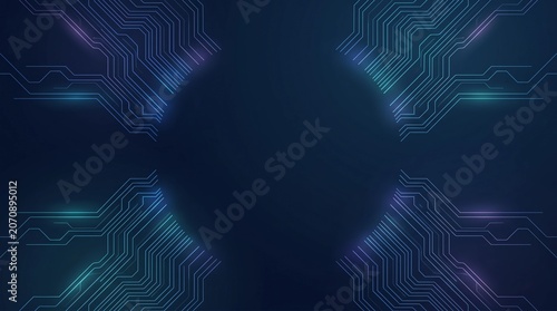 Futuristic Blue Glowing Digital Circuit Board Abstract Background