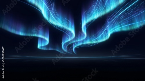Abstract Digital Aurora with Binary Code and Data Streams