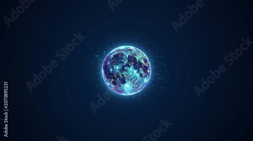 Futuristic Digital Earth Globe with Glowing Technology Data Patterns