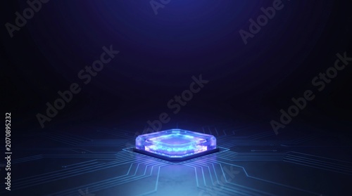 Advanced Glowing Microchip on a Futuristic Digital Circuit Board