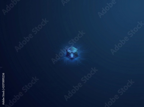 Futuristic Glowing Blue Technology Cube on Dark Background
