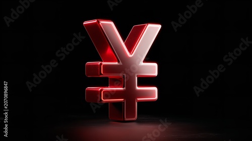 Glowing red currency symbol illuminated against a dark background, representing finance and investment.